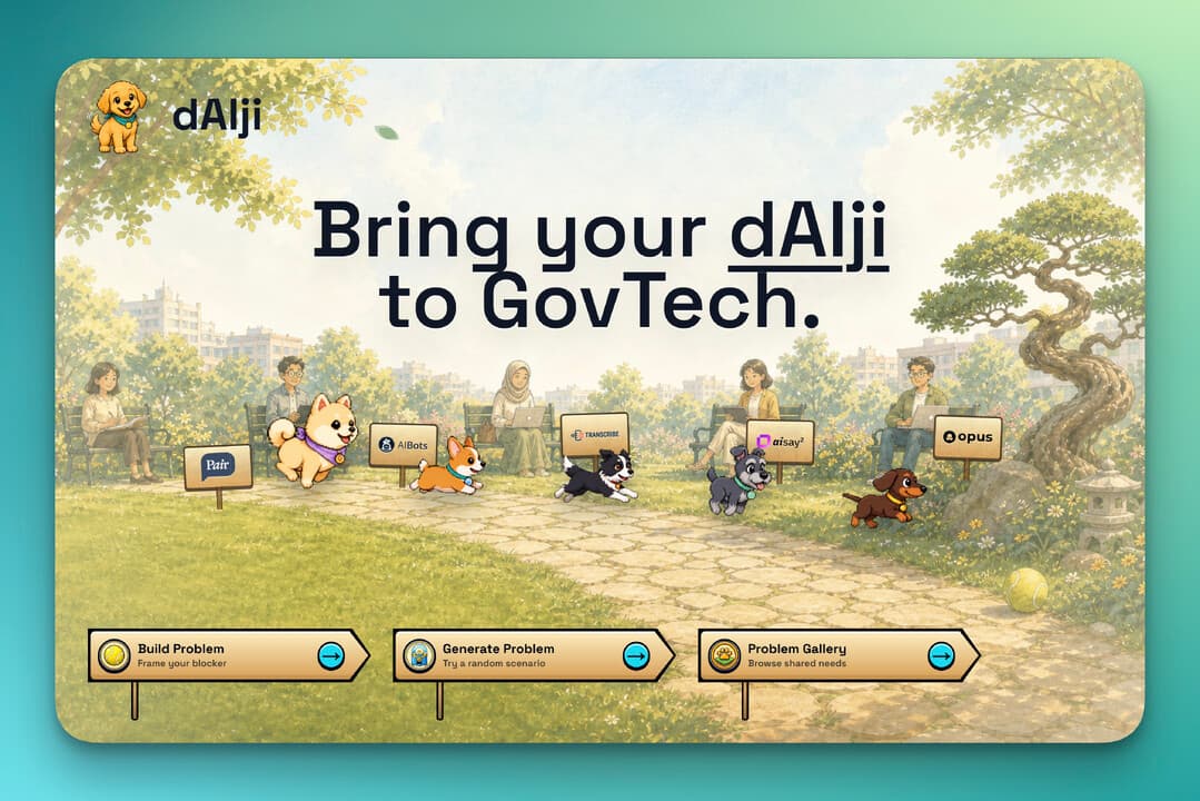 Video still with Bring your dAIji to GovTech artwork.